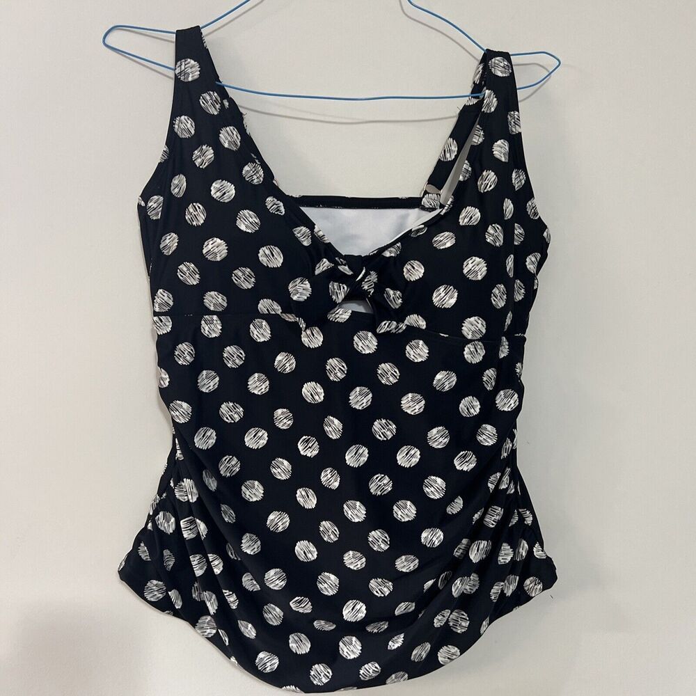 LYSA Bathing Suit Top 14W 15W‎ Swim Tankini Padded Knot Bow Runched Sides Black